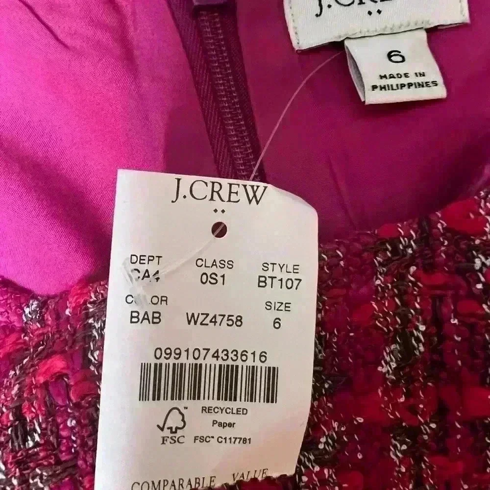 J.Crew Dress Womens Sheath Shift Tweed Sleeveless Lined Dress Pink 6 NEW. 1302